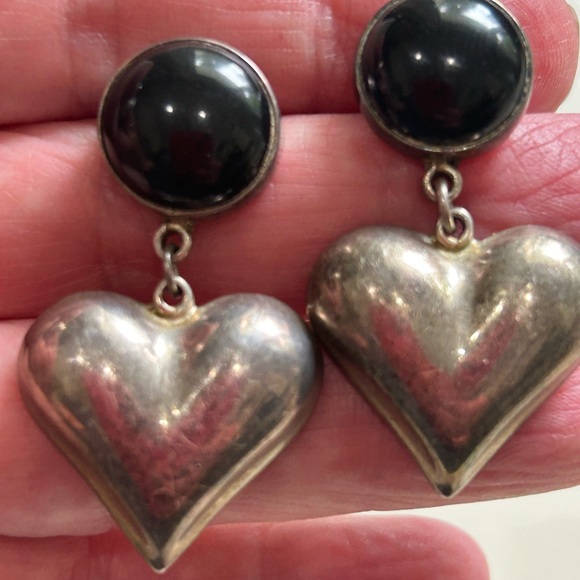 Vintage Jewelry - Vintage Sterling Silver and Onyx Earrings